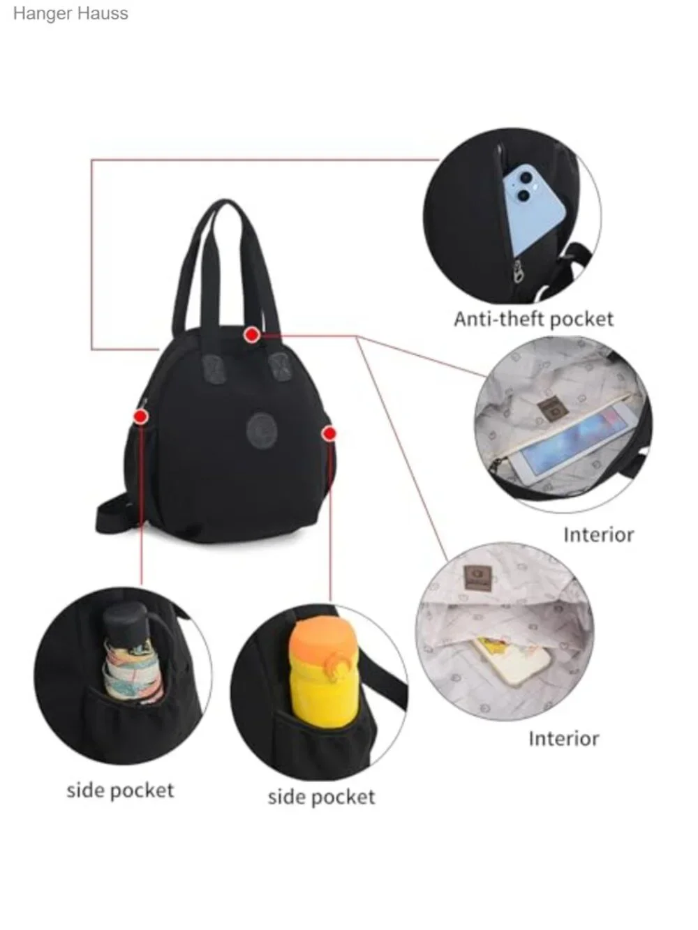 Waterproof Nylon Backpack Purse for Women, Anti-theft, Large Capacity, Shoulder